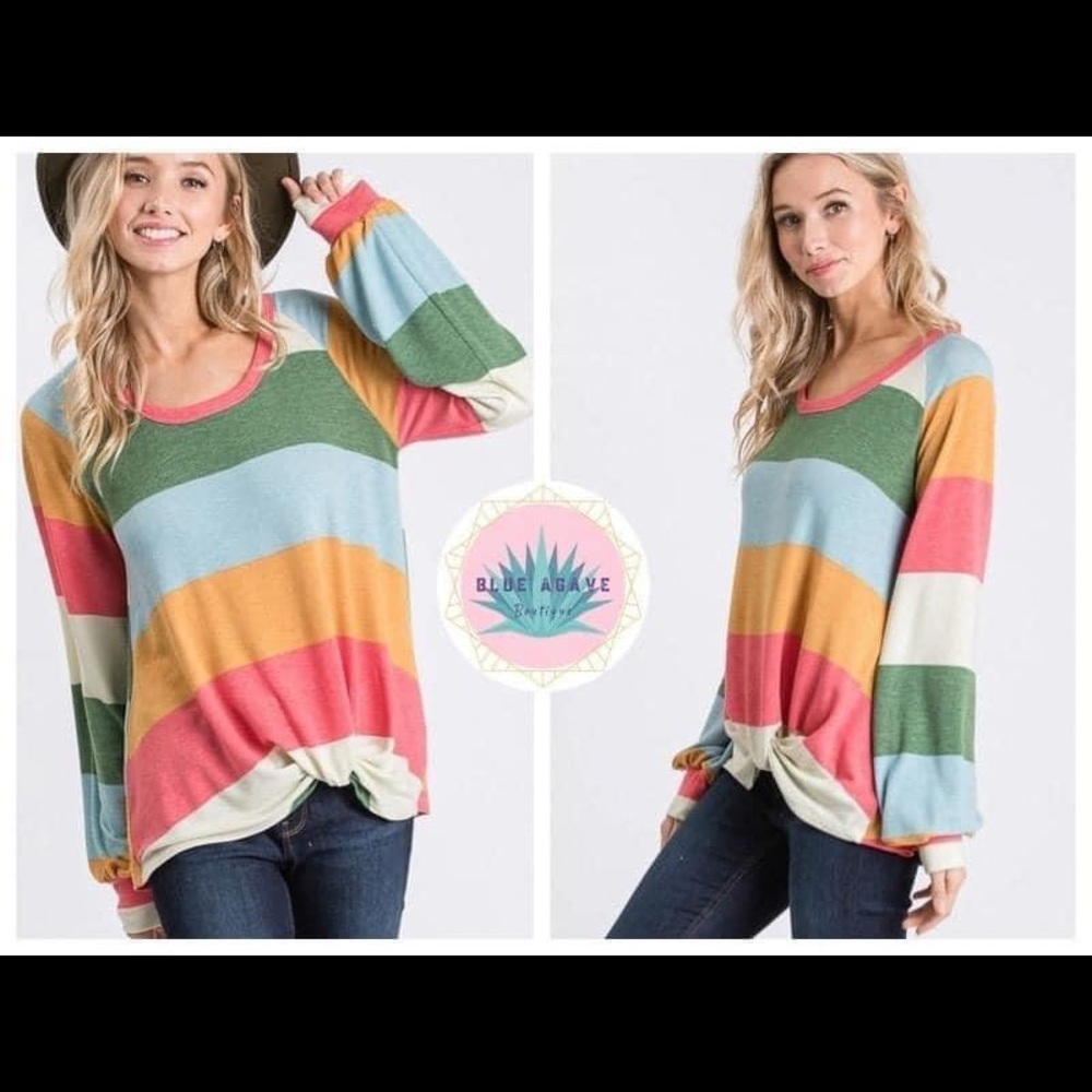 [7th Roy] Multi-color Striped Side Knot Top